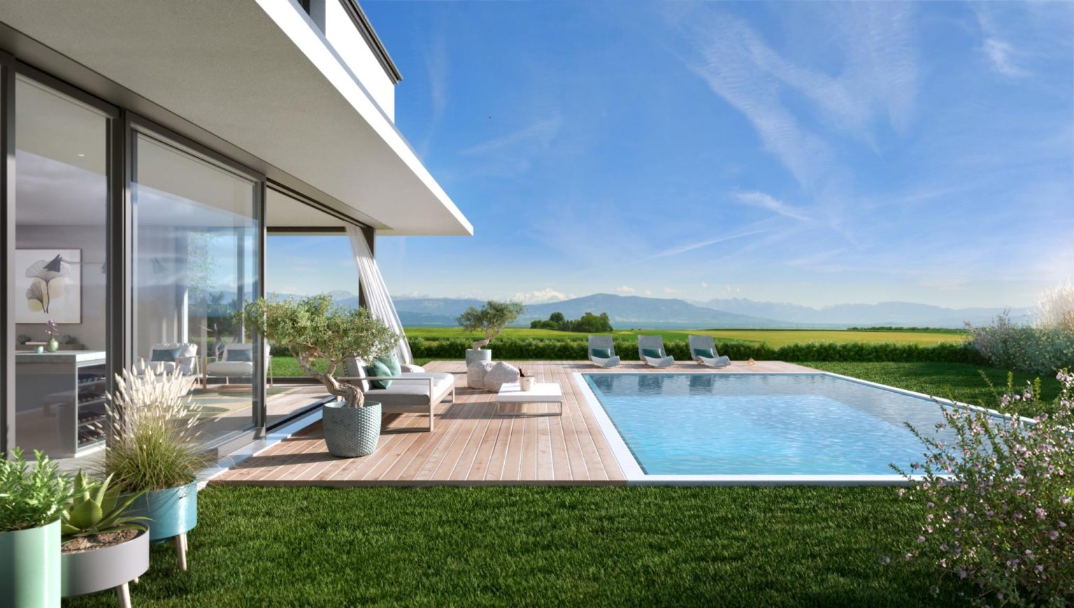 Une villa individuelle avec vue Alpes et lac